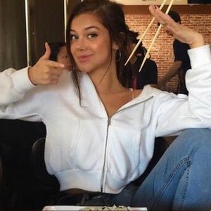Brandy Melville White Crop Fleece Zip-up Hoodie